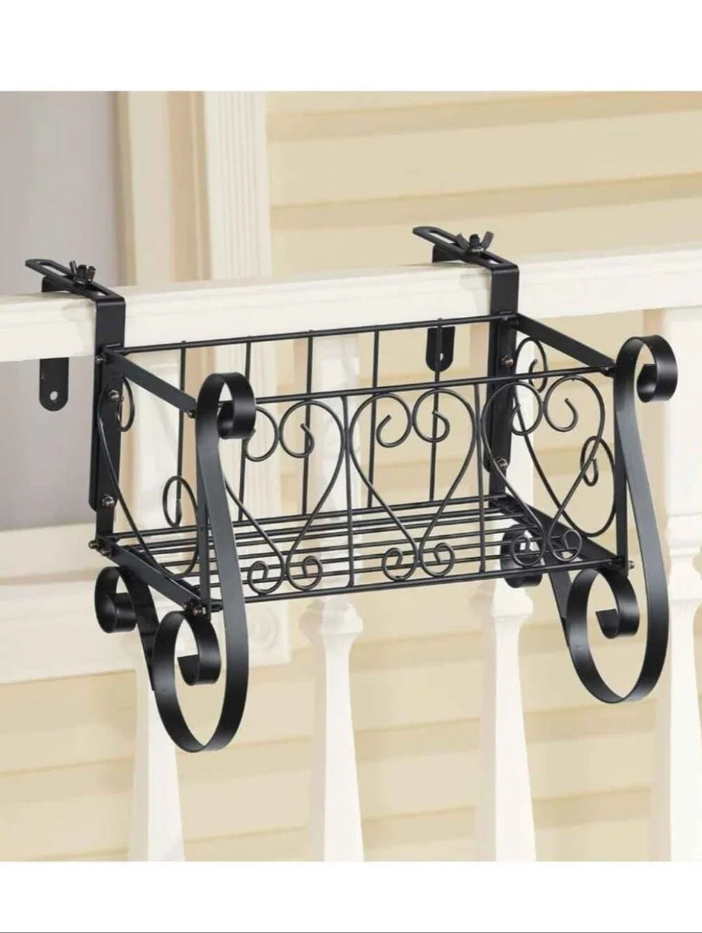 Decorative Black Metal Railing Planter